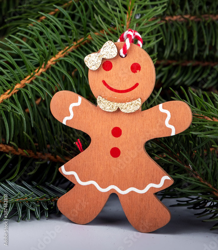 christmas gingerbread cookies and christmas tree 