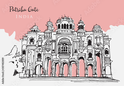 Drawing sketch illustration of Patrika Gate in India