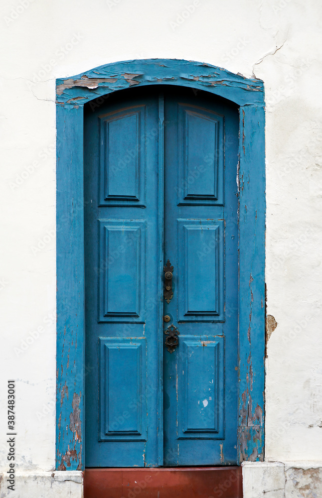Ancient colonial door in historical city of Ouro Preto, Brazil