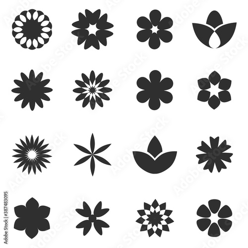 Flower icon set - isolated on background. Collection of trendy flower icons in flat style. Flower template for sticker, label, tag and logo. Flower vector