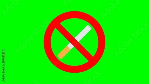 No smoking icon. no cigarette icon prohibited sign animation on green background 4K video