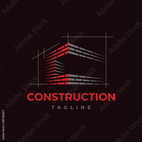 Home build symbol logo design vector template. Brick work with letter C  illustration