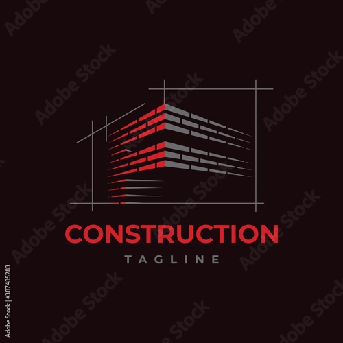 Home build symbol logo design vector template. Brick work with letter F  illustration