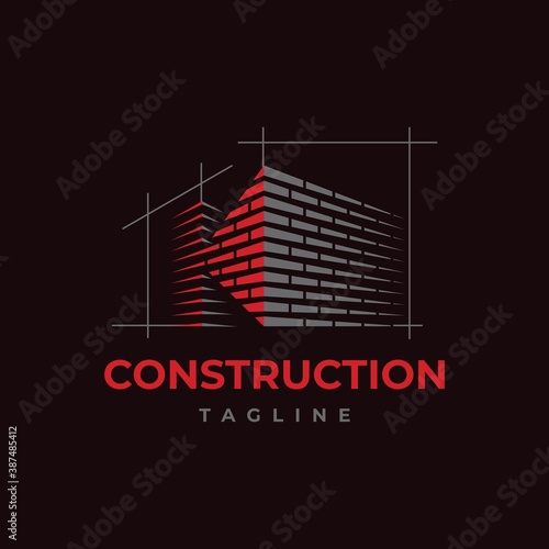 Brick work with letter K illustration. Home build symbol logo design vector template. 