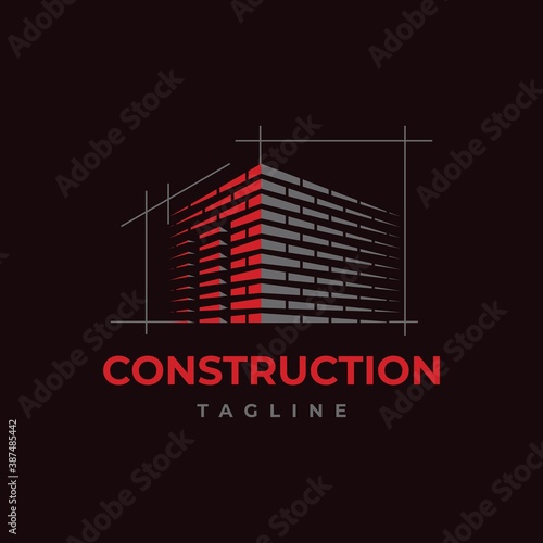  Brick work with letter M  illustration. Home build symbol logo design vector template.
