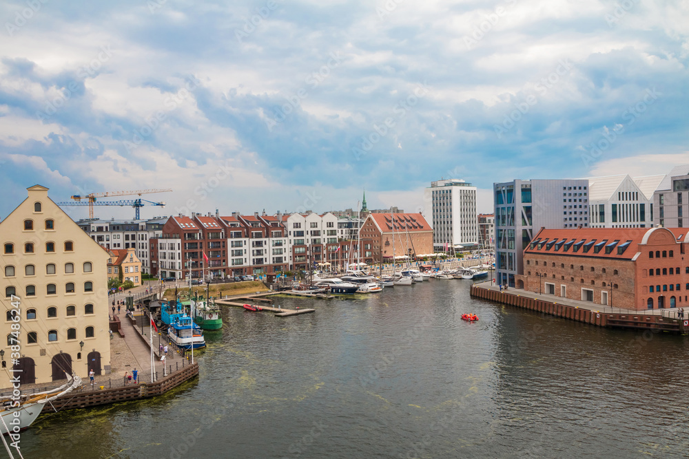 City of Gdansk (Danzig), Poland. Panoramic view of colourful historic houses in Old Town.
