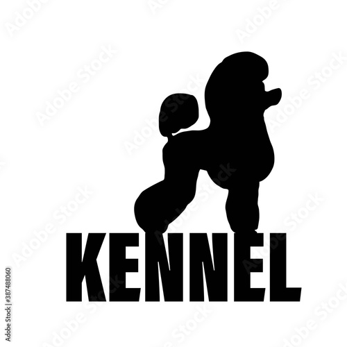 Monochrome logo of the kennel of dogs breed poodle. The text logo is black and white.