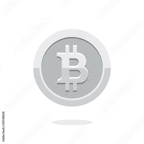 Bitcoin vector icon. Crypto currency symbol. Blockchain secure cryptocurrency. Crypto currency silver coin bitcoin symbol isolated on white background. Silver coin. Blockchain symbol. Money symbol. 