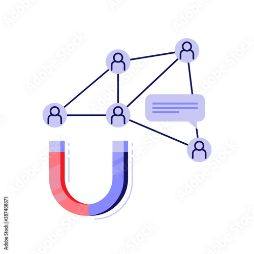 attractiveness, target marketing, community network, attracting customers concept illustration flat design vector with magnet. graphic element, icon, info graphic, web