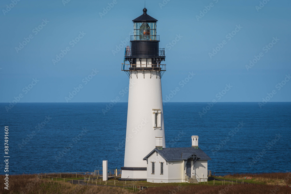 Yaquina Bay Lighthouse near Newport, Oregon on  gorgeous autumn afternoon