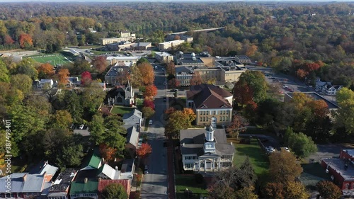 Aerial camera views while descending in front of McMurrin Hall in Shepherdstown, WV. photo