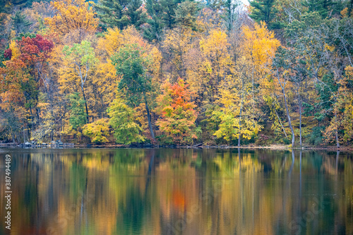 The beauty of autumn colors in the forests reflects off a lake in upstate New York.