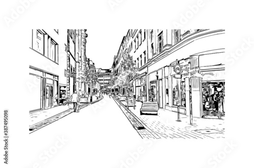 Building view with landmark of Bonn is a city in western Germany straddling the Rhine river. Hand drawn sketch illustration in vector.