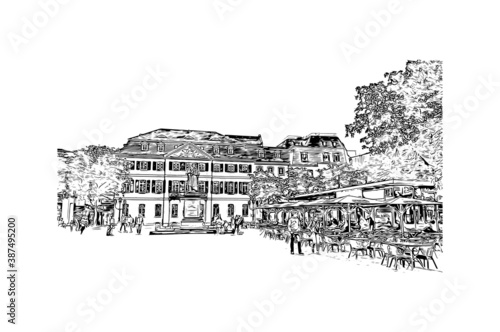 Building view with landmark of Bonn is a city in western Germany straddling the Rhine river. Hand drawn sketch illustration in vector.