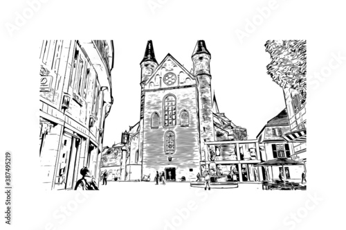Building view with landmark of Bonn is a city in western Germany straddling the Rhine river. Hand drawn sketch illustration in vector.