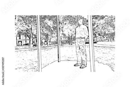 Building view with landmark of Bonn is a city in western Germany straddling the Rhine river. Hand drawn sketch illustration in vector.