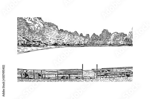 Building view with landmark of Bonn is a city in western Germany straddling the Rhine river. Hand drawn sketch illustration in vector.
