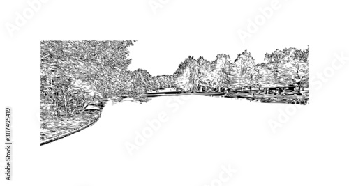 Building view with landmark of Bonn is a city in western Germany straddling the Rhine river. Hand drawn sketch illustration in vector.