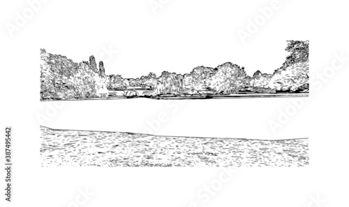Building view with landmark of Bonn is a city in western Germany straddling the Rhine river. Hand drawn sketch illustration in vector.