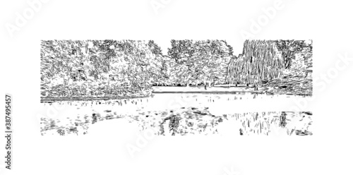 Building view with landmark of Bonn is a city in western Germany straddling the Rhine river. Hand drawn sketch illustration in vector.