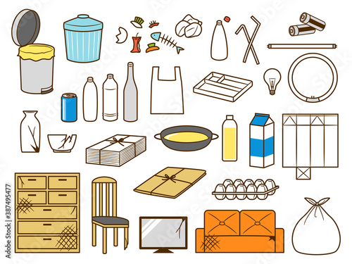 illustration of many kinds of garbage