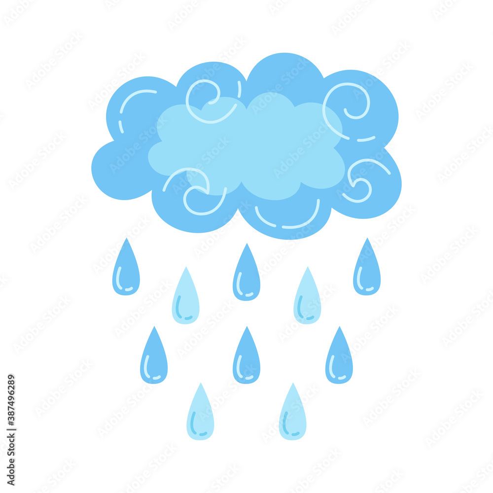 Cloud with rain cartoon style. Abstract flat bad weather colors hand drawn symbol Cloud with rain cartoon style. Abstract flat bad weather colors hand drawn symbol