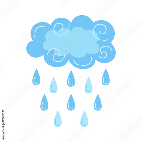 Cloud with rain cartoon style. Abstract flat bad weather colors hand drawn symbol