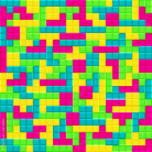 Multicolored Block Seamless Pattern Design Illustration