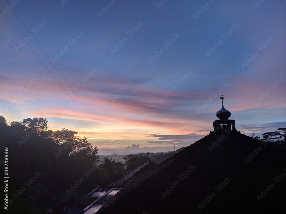 Sunrise Siluet Dome of the Mosque and trees - Landscape