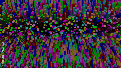 Eruption of colorful rectangular rod (3D Rendering)