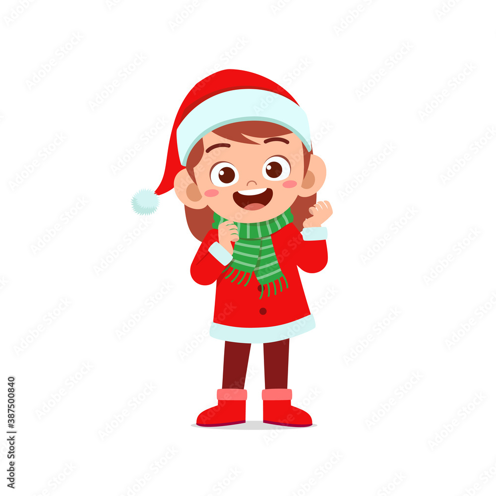 happy cute little kid boy and girl wearing red christmas costume