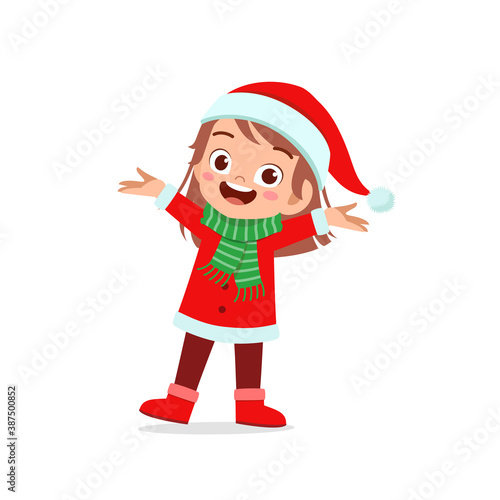 happy cute little kid boy and girl wearing red christmas costume