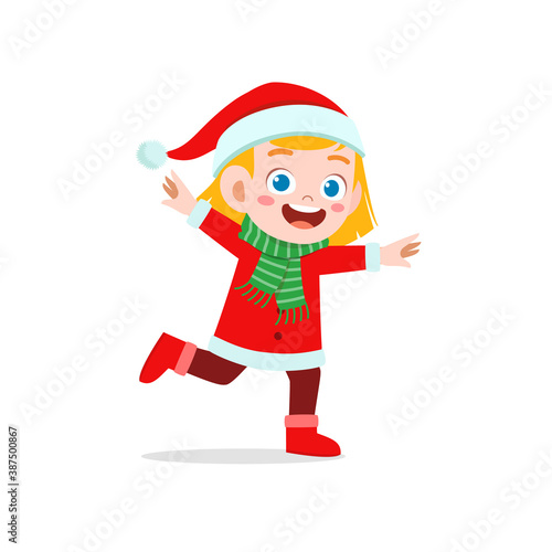 happy cute little kid boy and girl wearing red christmas costume