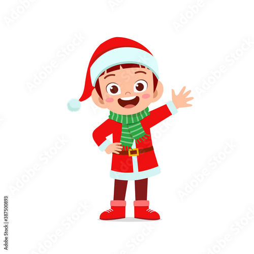 happy cute little kid boy and girl wearing red christmas costume