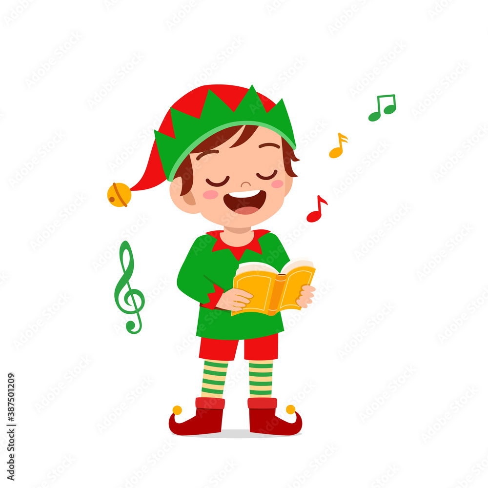 happy cute little kid boy and girl wearing green elf christmas costume and sing a song happy cute little kid boy and girl wearing green elf christmas costume and sing a song