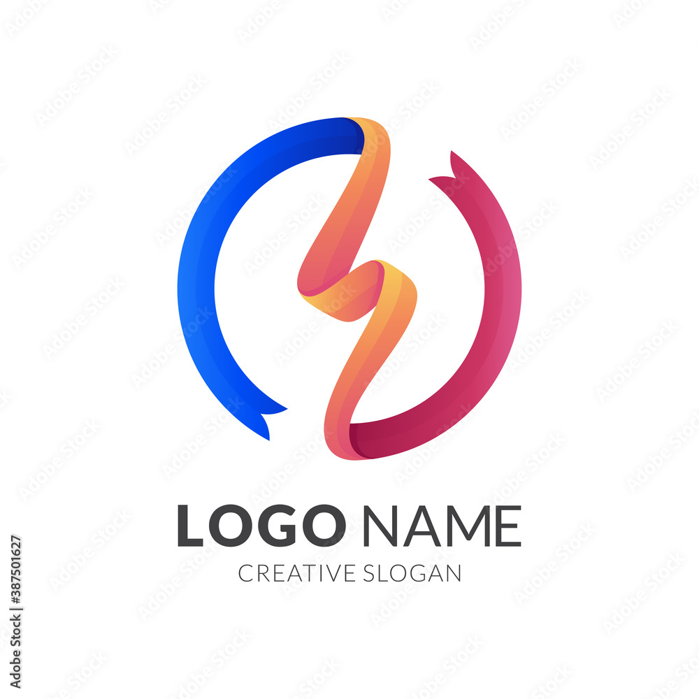 thunder letter S logo, ribbon and letter S, combination logo with 3d colorful style thunder letter S logo, ribbon and letter S, combination logo with 3d colorful style