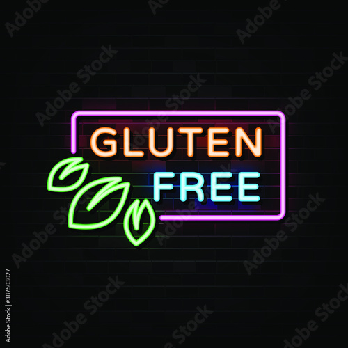 Gluten free neon sign vector. Design template neon style