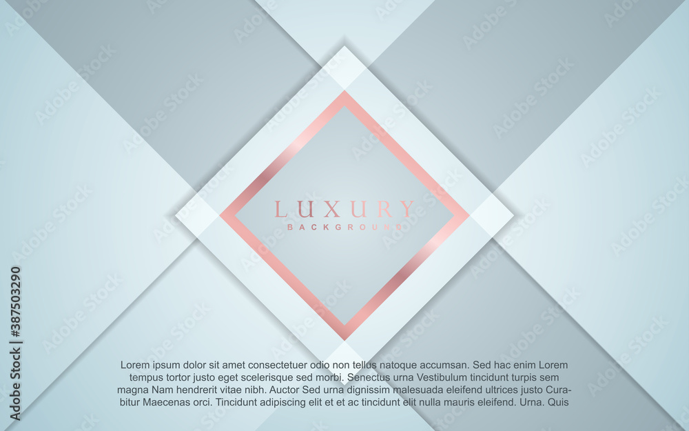 Luxury background design white and rose gold element decoration. Elegant paper art shape vector layout premium template for use cover magazine, poster, flyer, invitation, product packaging, web banner