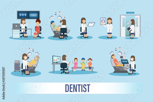 Set of dentist working module flat design vector illustration