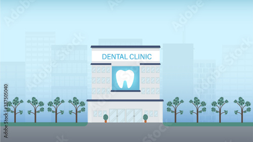 Dental clinic building or exterior in city flat design vector illustration