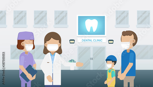 Dental clinic with medical staff and patient