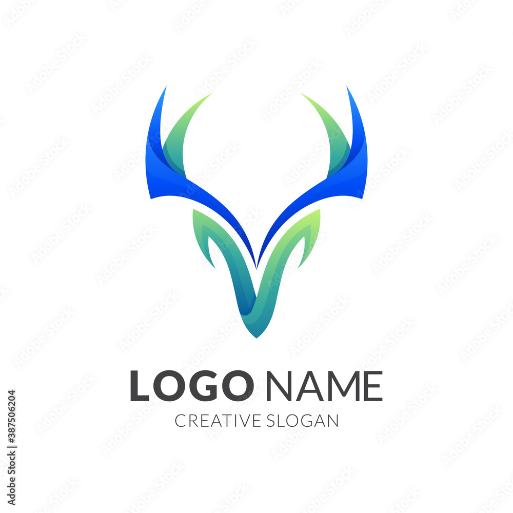 deer logo with 3d blue and green style deer logo with 3d blue and green style