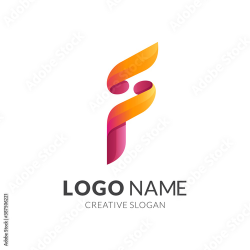 letter F  logo with 3d red and yellow color style