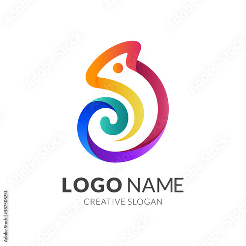 chameleon logo design with 3d colorful style