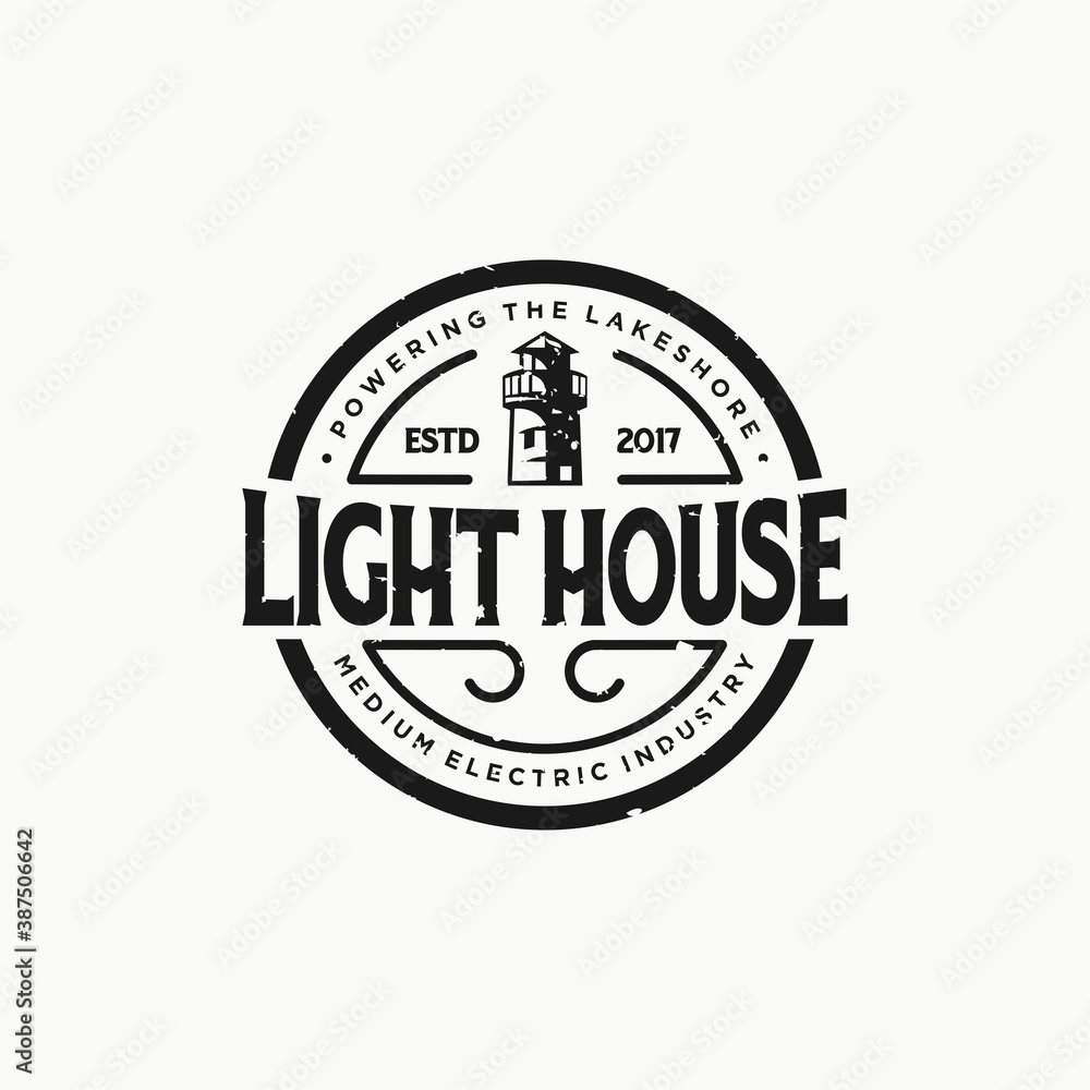 Retro Light house mercusuar Vintage Retro Badge graphic logo design. Vector illustration