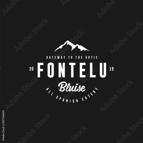 Retro Emblem logo for food or bakery with mountain silhouette. Vector illustration