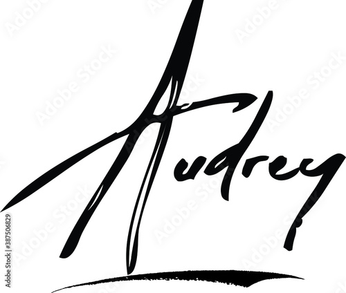 Audrey -Female Name Modern Brush Calligraphy Cursive Text on White Background photo