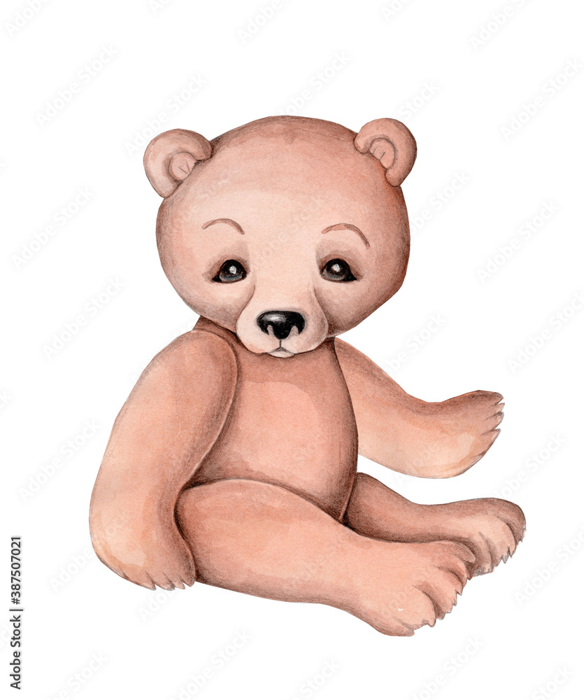 Cute cartoon teddy bear. Watercolor hand drawn sketch, illustration, icon for children. Cute cartoon teddy bear. Watercolor hand drawn sketch, illustration, icon for children.