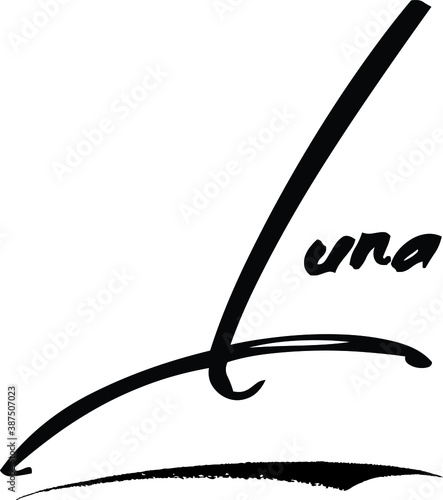  Luna -Female Name Modern Brush Calligraphy Cursive Text on White Background