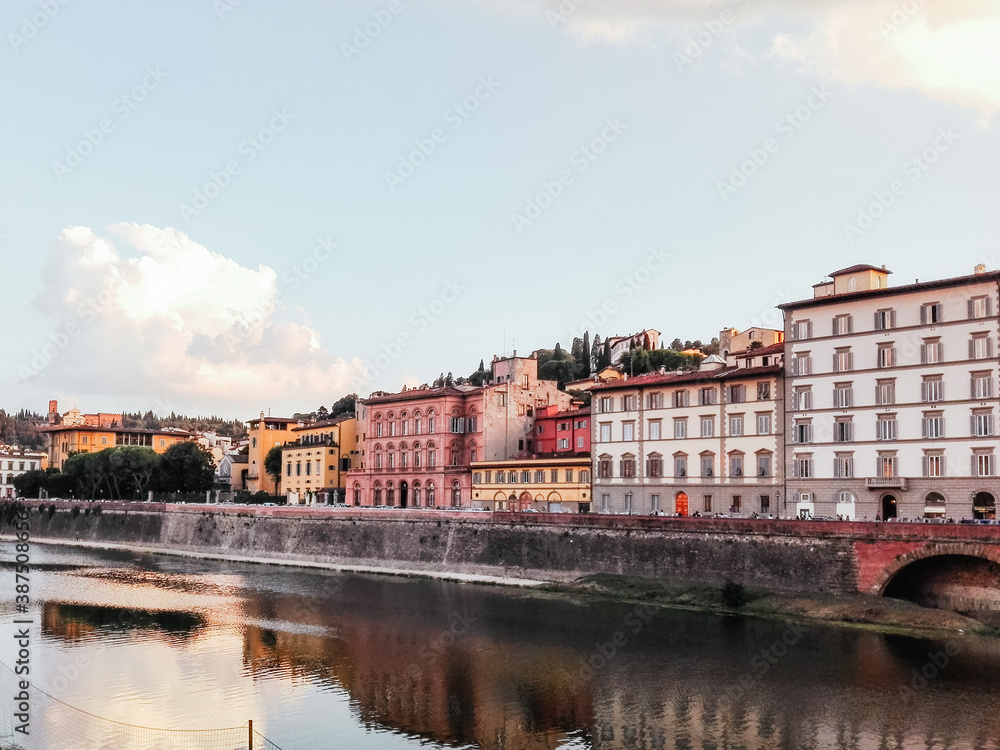 View of pastel color buildings in Florence, Italy